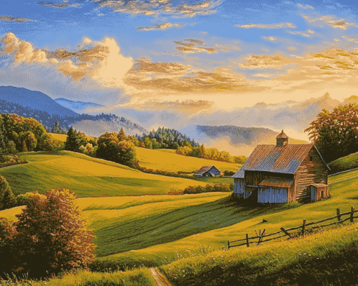 Hillside Farm Landscapes Diamond Painting