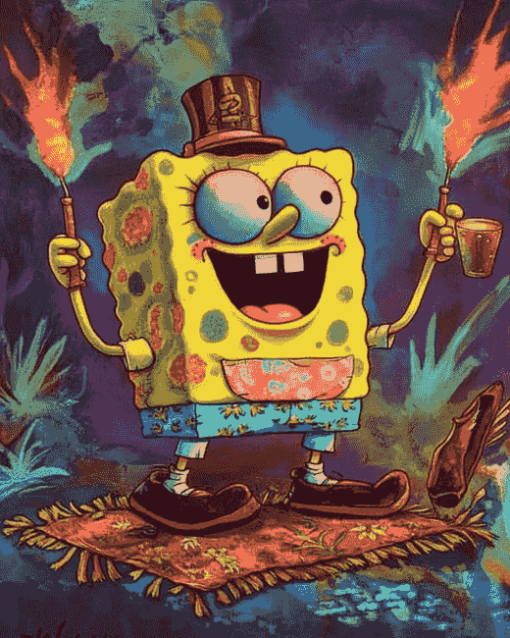 Hippie SpongeBob Cartoons Diamond Painting