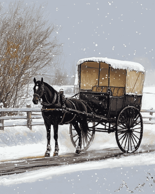 Horse-Drawn Amish Buggy Diamond Painting