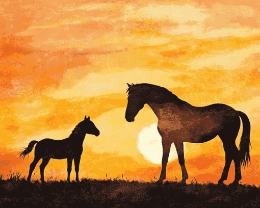 Horse Sunset Silhouette Diamond Painting