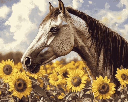 Horse with Sunflowers Diamond Painting