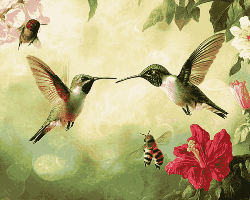 Hummingbird and Bee Nature Diamond Painting