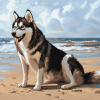 Husky Puppy Beach Diamond Painting