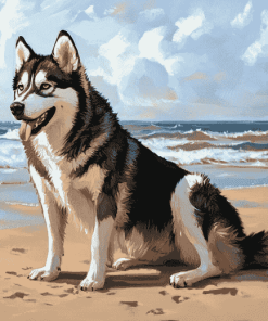 Husky Puppy Beach Diamond Painting