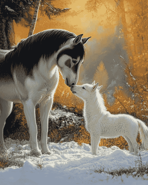 Husky and Dapple Horse Animals Diamond Painting