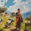 Indian Lady with Goats in Landscapes Diamond Painting