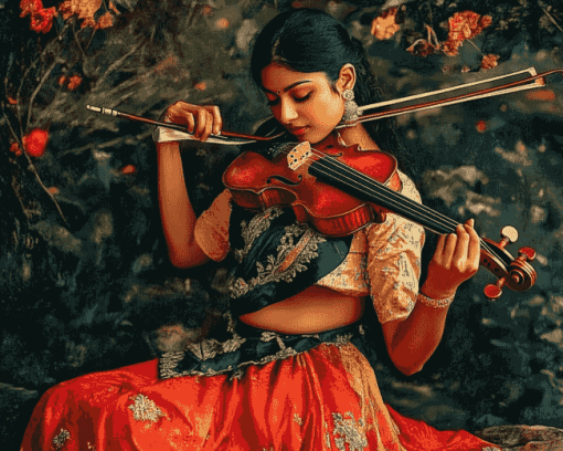 Indian Woman Violinist Diamond Painting