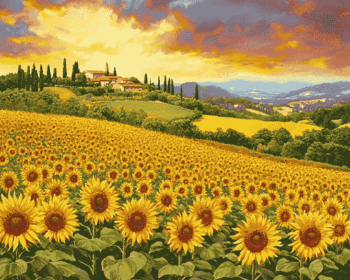 Italy Sunflower Landscapes Diamond Painting