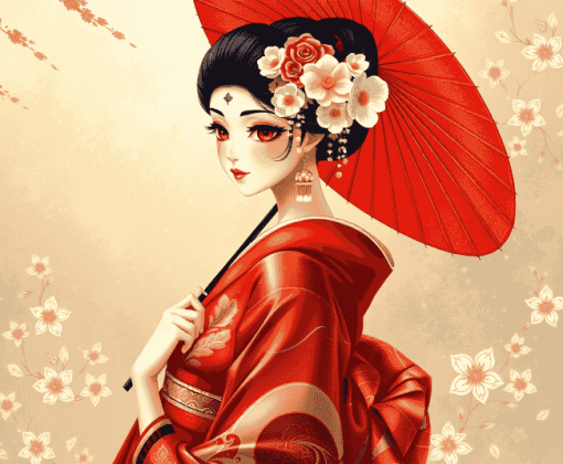 Japanese Geisha Cartoon Diamond Painting