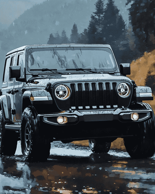 Jeep Wrangler Black SUV Diamond Painting