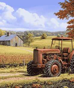 John Sloane Rusty Tractor Scene Diamond Painting