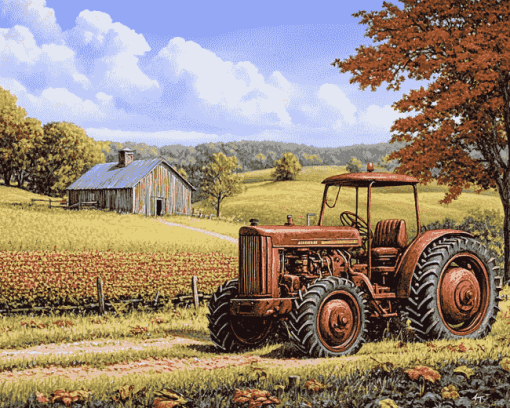 John Sloane Rusty Tractor Scene Diamond Painting