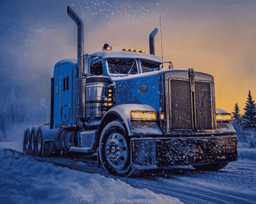 Kenworth Semi Truck in Snow Diamond Painting