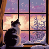 Kitty Silhouette Window View Diamond Painting