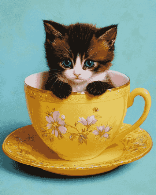 Kitty in a Cup Diamond Painting