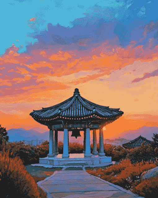 Korean Bell at Sunset Diamond Painting