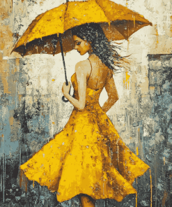 Ladies with Yellow Umbrella Diamond Painting