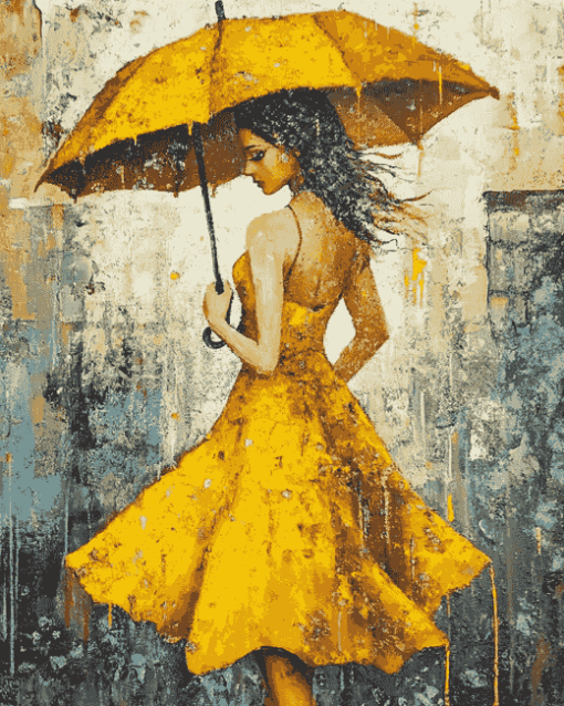 Ladies with Yellow Umbrella Diamond Painting