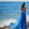 Lady in Blue Dress Seaside Diamond Painting