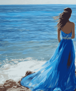 Lady in Blue Dress Seaside Diamond Painting