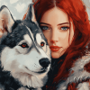 Lady with Husky Diamond Painting