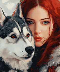 Lady with Husky Diamond Painting