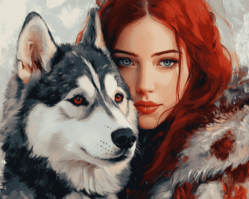 Lady with Husky Diamond Painting