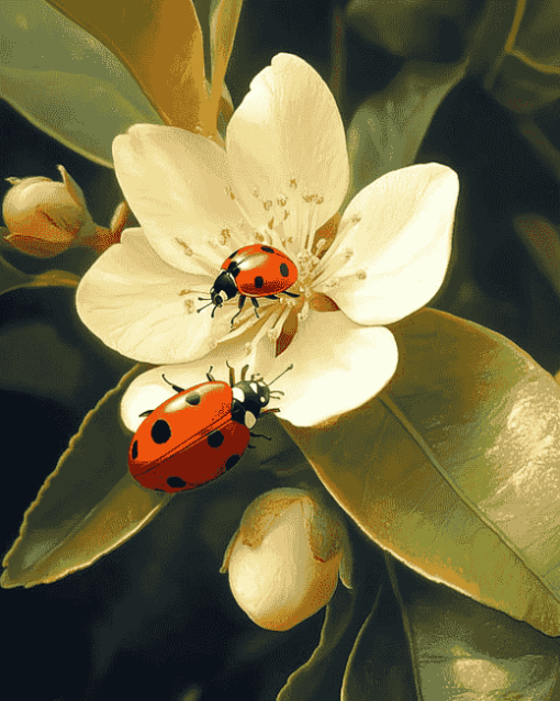 Ladybug on Orange Blossom Diamond Painting