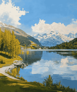 Lake Saint Moritz Landscape Diamond Painting