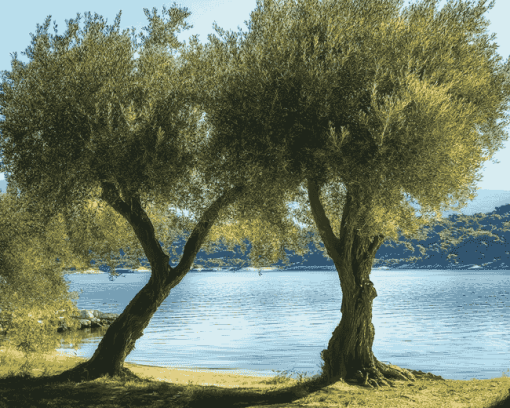 Lake and Olive Trees Diamond Painting