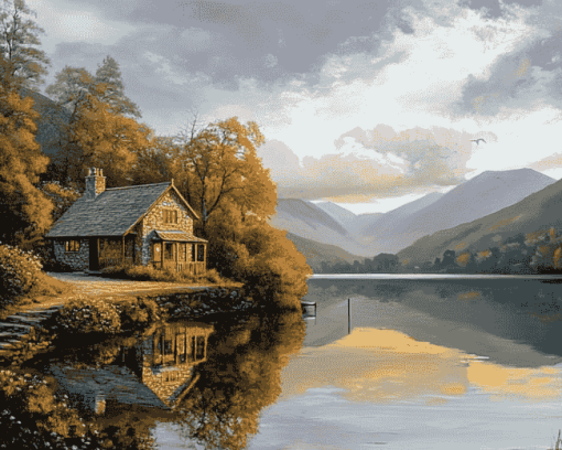 Lakeview English Cottage Diamond Painting