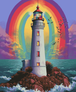 Lighthouse Rainbow Scene Diamond Painting