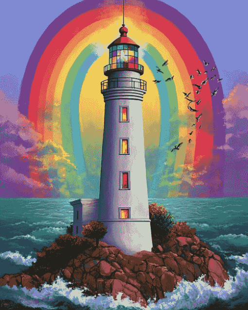 Lighthouse Rainbow Scene Diamond Painting