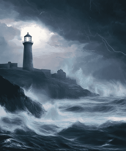 Lighthouse in Stormy Seascape Diamond Painting