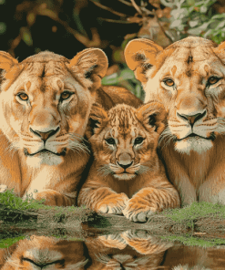 Lioness and Cubs Wildlife Diamond Painting