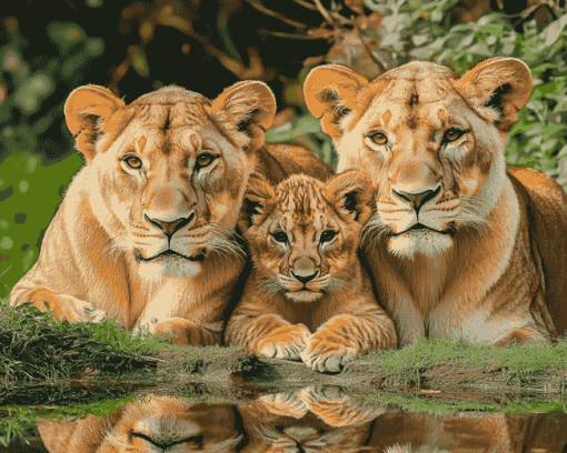 Lioness and Cubs Wildlife Diamond Painting