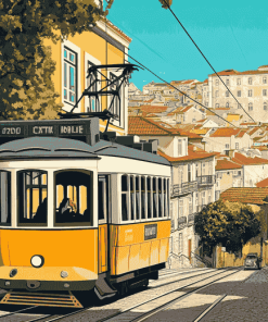 Lisbon Tram Cityscape Diamond Painting