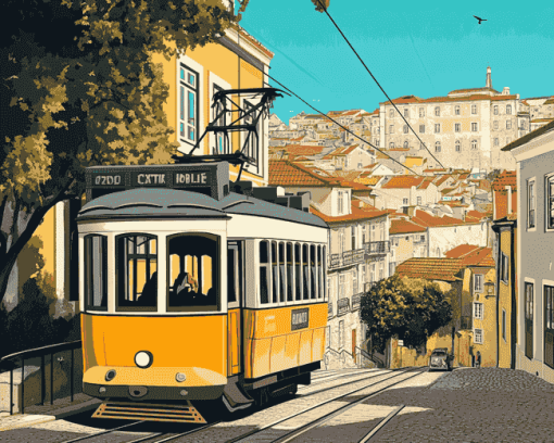 Lisbon Tram Cityscape Diamond Painting