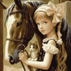 Little Girl with Pony and Cat Diamond Painting