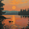 Loon Lake Sunset Scene Diamond Painting