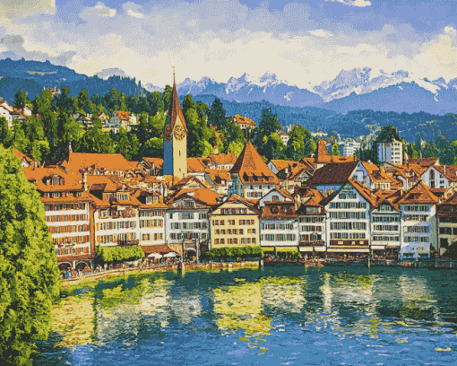 Lucerne Cityscape Switzerland Diamond Painting