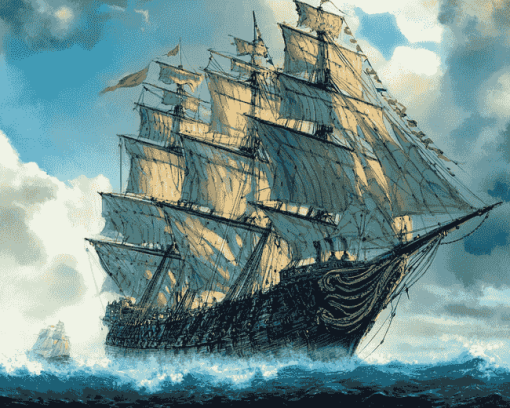 Majestic Rigged Ship Diamond Painting