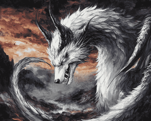 Majestic Wolf Dragon Fantasy Diamond Painting