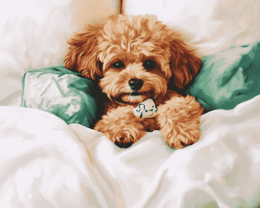 Maltipoo Puppy In Bed Diamond Painting