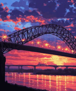 Memphis Bridge Tennesse Sunset Diamond Painting