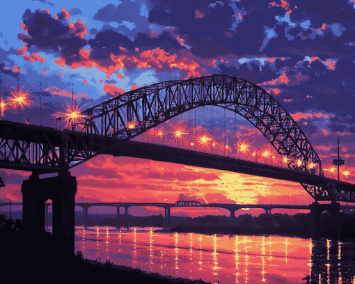 Memphis Bridge Tennesse Sunset Diamond Painting