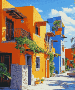 Mexican House on Vibrant Streets Diamond Painting