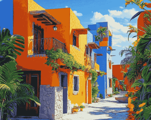 Mexican House on Vibrant Streets Diamond Painting