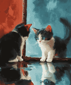 Mirror Cats Scene Diamond Painting