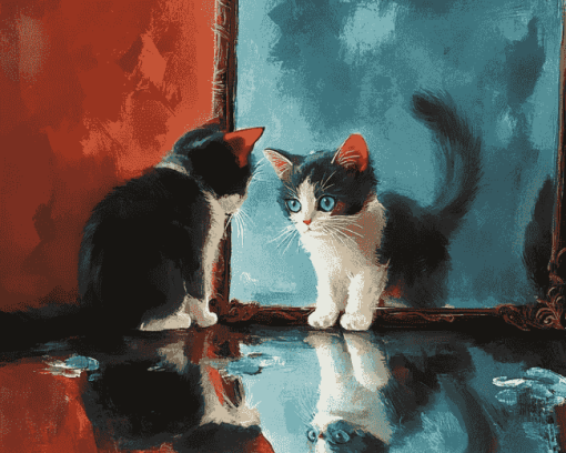 Mirror Cats Scene Diamond Painting